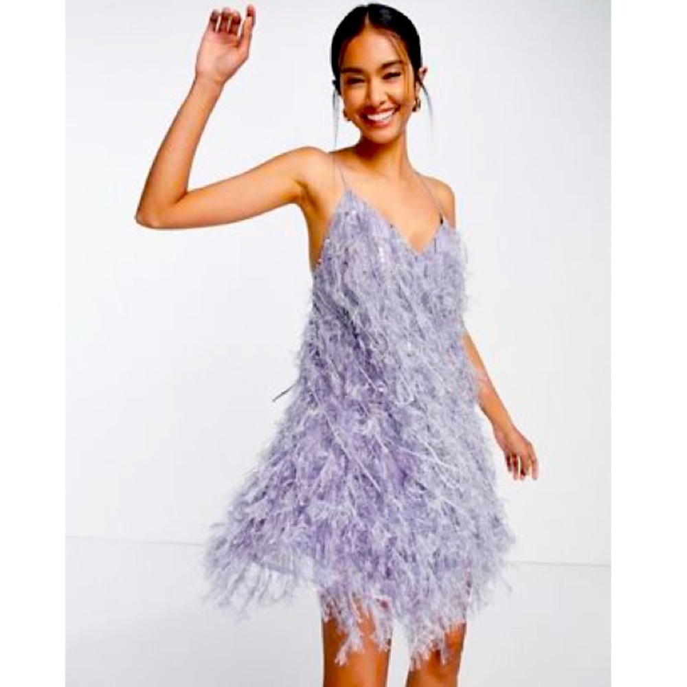Asos edition lilac feather sequin dress 6